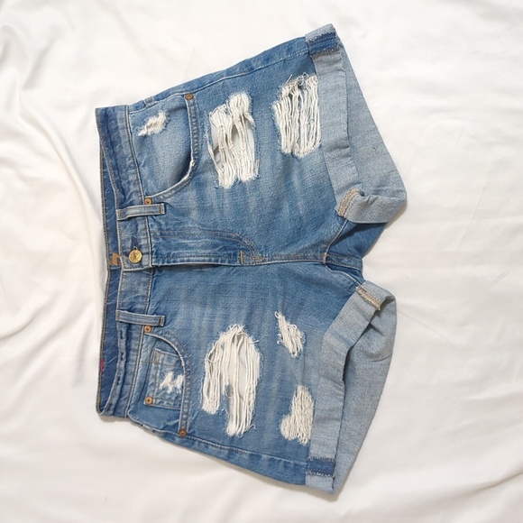 7 for All Mankind Distressed Denim Shorts, Color Blue Size 25 - Picture 1 of 15